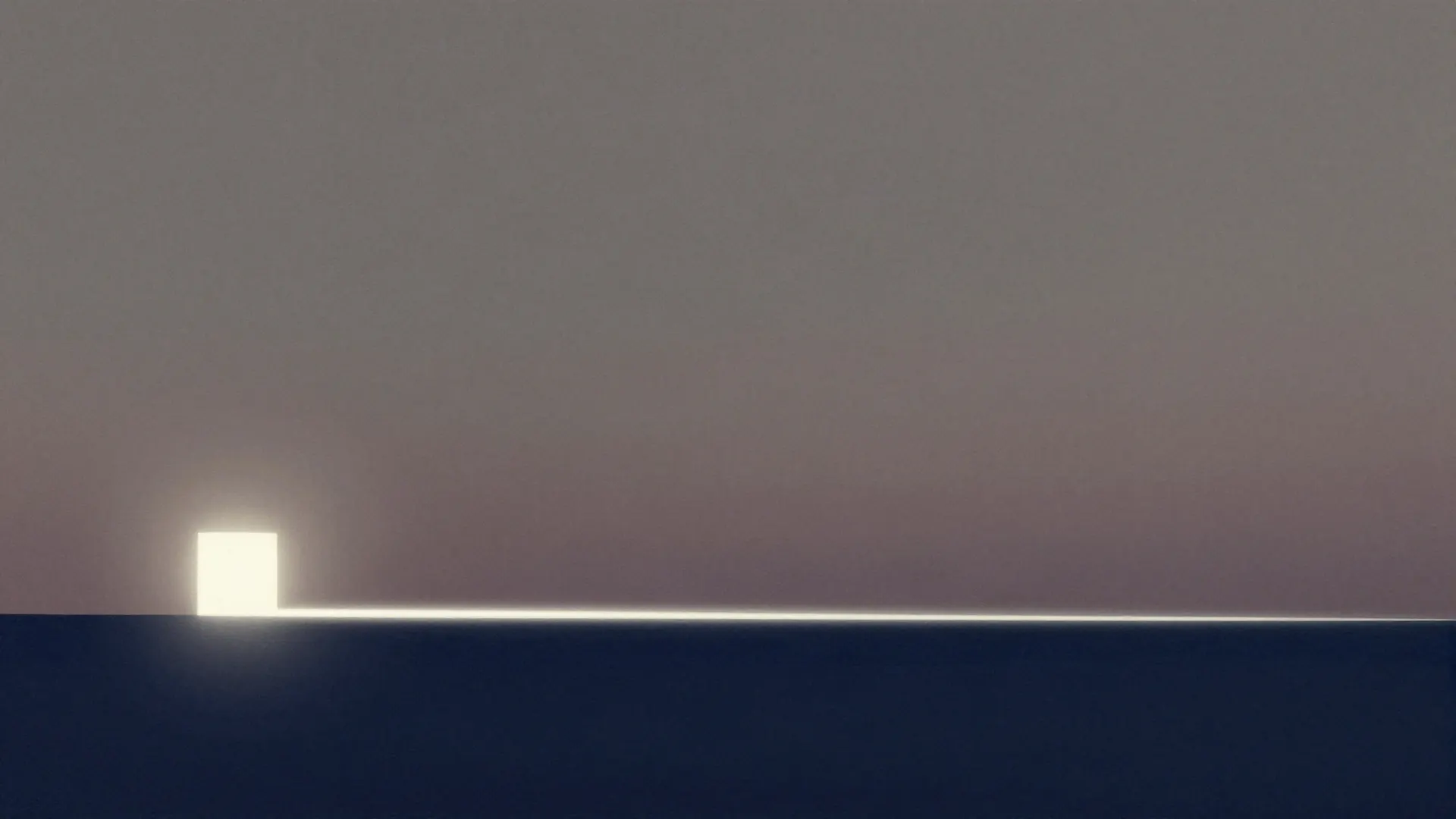 A single glowing square on a dark horizon with a thin line of light running across the plain.